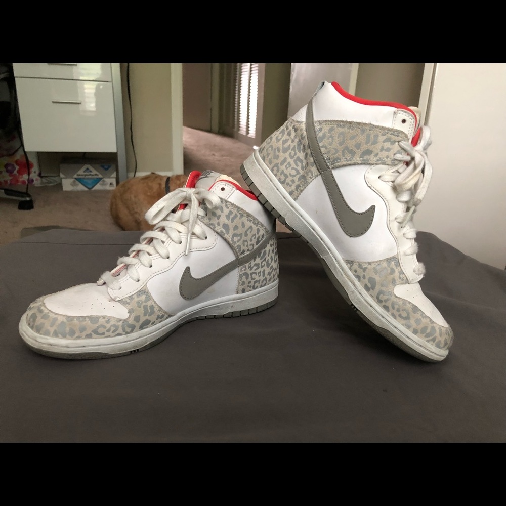 Nike Leather & suede High tops with cheetah print